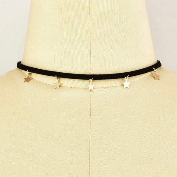 Gold Star Velvet Choker Black Galaxy Fringe Trendy - Picture 4 of 4